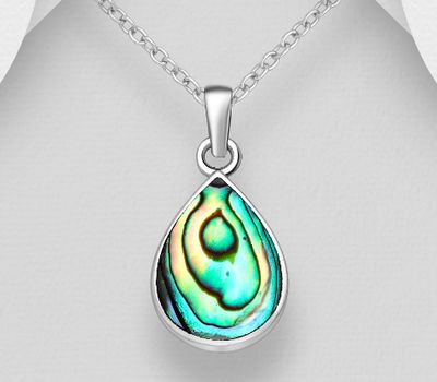 925 Sterling Silver Droplet Pendant, Decorated with Shell