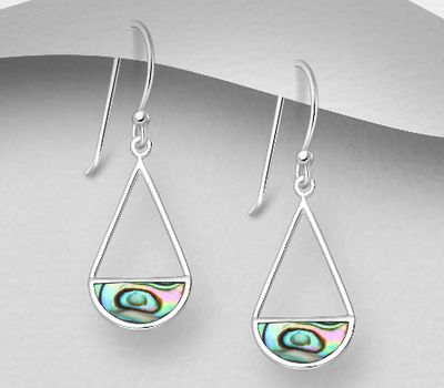 925 Sterling Silver Hook Earrings, Decorated with Shell