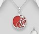 925 Sterling Silver Leaf Pendant Decorated Wwith Shell and Reconstructed Stone / Resin