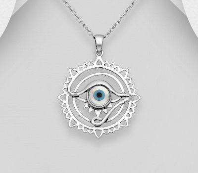 925 Sterling Silver The Eye Of Ra Pendant, Decorated with Shell