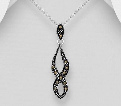 925 Sterling Silver Oxidized Infinity Pendant, Decorated with Marcasite