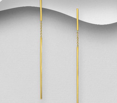 925 Sterling Silver Push-Back Earrings, Plated with 1 Micron 18K Yellow Gold