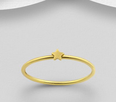 925 Sterling Silver Star Ring, Plated with 1 Micron Yellow Gold