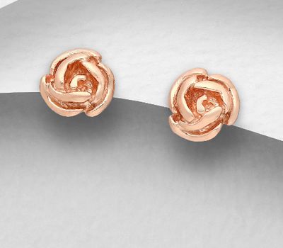 925 Sterling Silver Rose Push-Back Earrings, Plated with 1 Micron Pink Gold