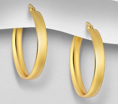 925 Sterling Silver Hoop Earrings, Plated with 1 Micron 18K Yellow Gold