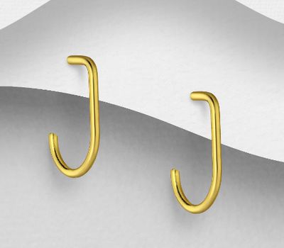 925 Sterling Silver Push-Back Earrings, Plated with 1 Micron 18K Yellow Gold