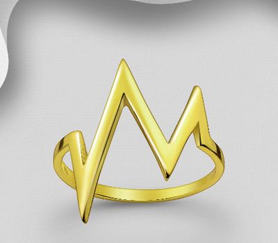 925 Sterling Silver Heartbeat Ring, Plated with 1 Micron 18K Yellow Gold