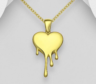 925 Sterling Silver Melting Heart Pendant, Plated with 1 Micron 18K Yellow Gold