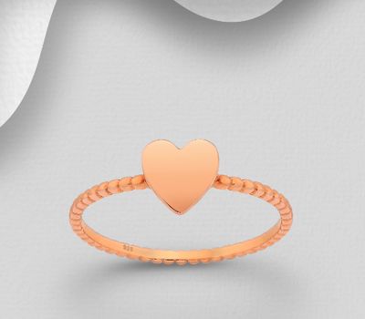 925 Sterling Silver Heart Ring, Plated with 1 Micron Pink Gold