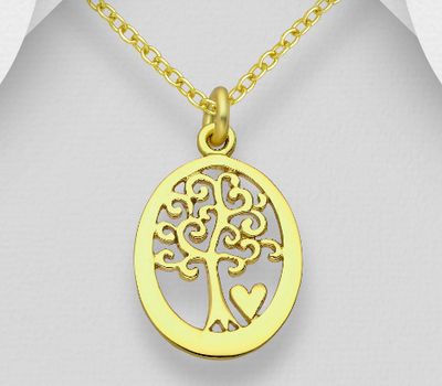 925 Sterling Silver Tree of Life Pendant, Plated with 1 Micron 14K Yellow Gold