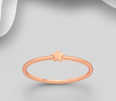 925 Sterling Silver Star Ring, Plated with 1 Micron Pink Gold