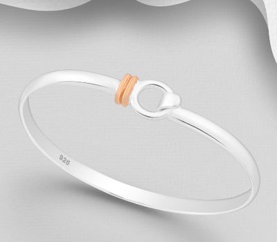 925 Sterling Silver Bangle, Plated with 1 Micron Pink Gold