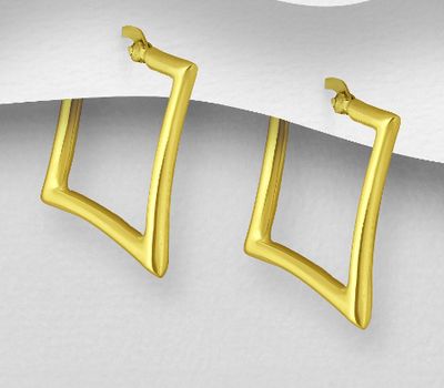 925 Sterling Silver Square Shaped Hoop Earrings, Plated with 1 Micron 14K or 18K Yellow Gold