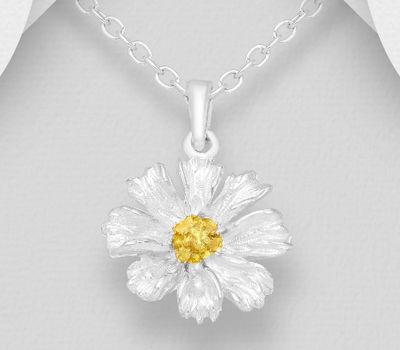 925 Sterling Silver Flower Pendant, Pollen Plated with 1 Micron 18K Yellow Gold