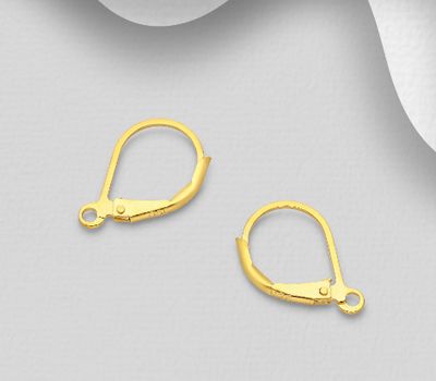 925 Sterling Silver Lever Back Earrings Findings, Plated with 1 Micron 18K Yellow Gold