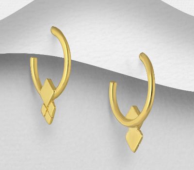 925 Sterling Silver Push-Back Earrings, Plated with 1 Micron 18K Yellow Gold