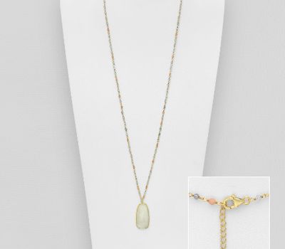 Desire by 7K - 925 Sterling Silver Necklace, Decorated with Mother of Pearl, Labradorite and Peach Moonstone, Plated with 0.3 Micron 18K Yellow Gold