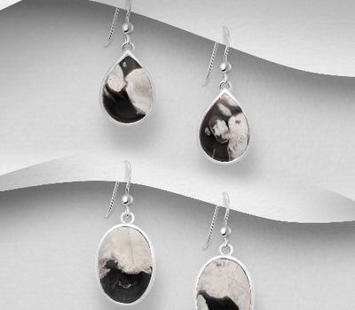 JEWELLED - 925 Sterling Silver Hook Earrings, Decorated with Peanut Wood. Handmade. Design, Shape and Size Will Vary.