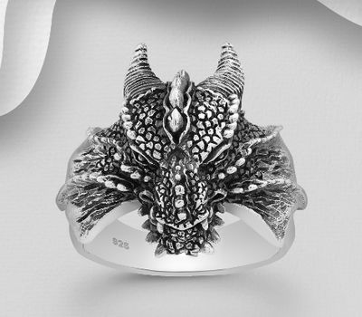 925 Sterling Silver Oxidized Dragon Ring