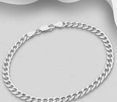 ITALIAN DELIGHT - 925 Sterling Silver Hollow Curb Bracelet, 4.9 mm Wide, Made in Italy.