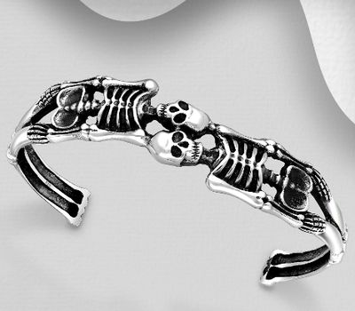 925 Sterling Silver Oxidized Skeleton Cuff Bracelet