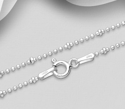 ITALIAN DELIGHT - 925 Sterling Silver Bead Chain, 1.9 mm Wide, Made in Italy.
