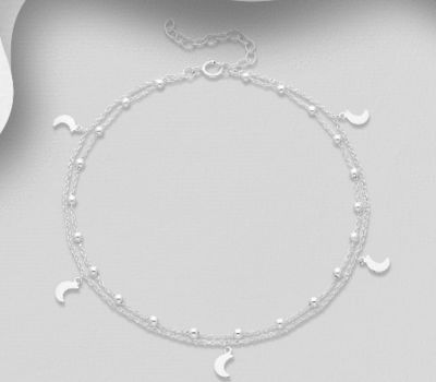 925 Sterling Silver Ball and Moon Anklet