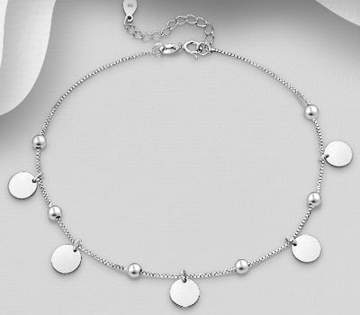 ITALIAN DELIGHT - 925 Sterling Silver Anklet, 10 mm Wide, Made in Italy.