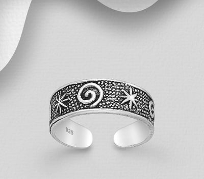 925 Sterling Silver Adjustable Oxidized Coil Toe Ring