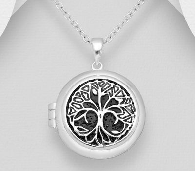 925 Sterling Silver Tree Of Life Locket Pendant, Decorated with Colored Enamel