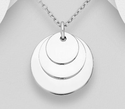 925 Sterling Silver Circle and Engravable Tag Pendant
