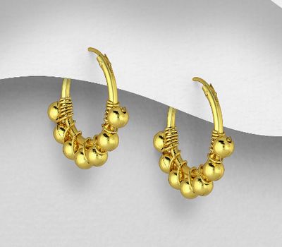 925 Sterling Silver Ball Hoop Earrings, Plated with 1 Micron 14K or 18K Yellow Gold