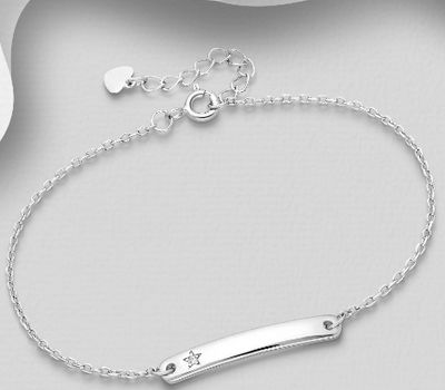 925 Sterling Silver Star Bracelet, Decorated with CZ Simulated Diamond