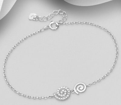 925 Sterling Silver Coil Bracelet, Decorated with CZ Simulated Diamonds