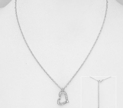 925 Sterling Silver Heart Necklace, Decorated with CZ Simulated Diamonds