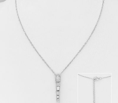 925 Sterling Silver Necklace, Decorated with CZ Simulated Diamonds