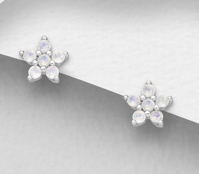 925 Sterling Silver Flower Push-Back Earrings, Decorated with CZ Simulated Diamonds