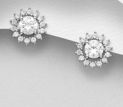 925 Sterling Silver Push-Back Earrings Decorated with CZ Simulated Diamonds