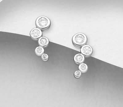 925 Sterling Silver Push-Back Earrings, Decorated with CZ Simulated Diamonds