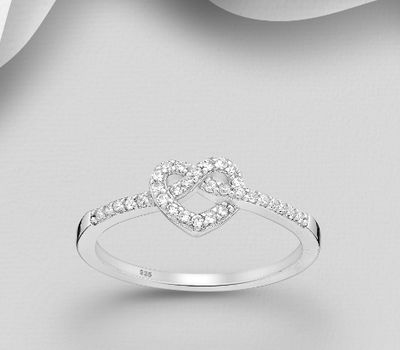 925 Sterling Silver Love Knot Ring, Decorated with CZ Simulated Diamonds