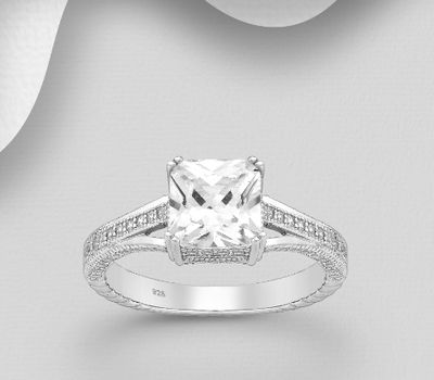 925 Sterling Silver Ring, Decorated with CZ Simulated Diamonds