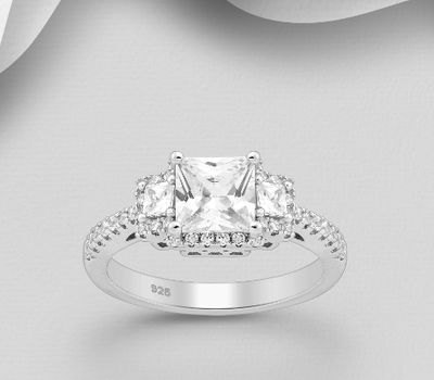 925 Sterling Silver Ring, Decorated with CZ Simulated Diamonds