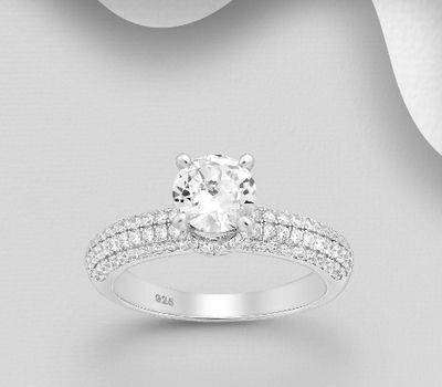 925 Sterling Silver Ring, Decorated with CZ Simulated Diamonds