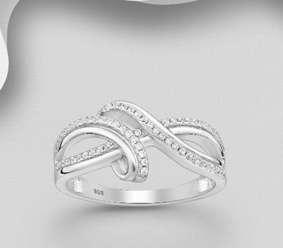 925 Sterling Silver Ring, Decorated with CZ Simulated Diamonds