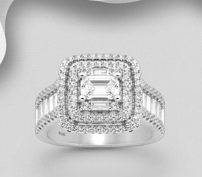 925 Sterling Silver Ring Decorated with CZ Simulated Diamonds