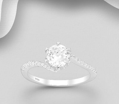 925 Sterling Silver Ring, Decorated with CZ Simulated Diamonds