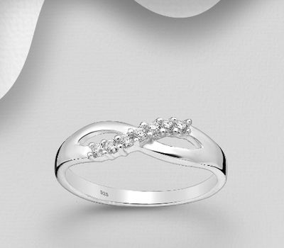 925 Sterling Silver Ring, Decorated with CZ Simulated Diamonds