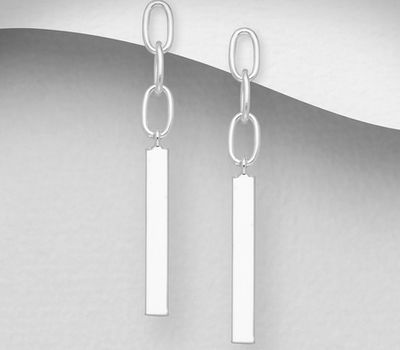 925 Sterling Silver Dangle Links and Bar Push-Back Earrings