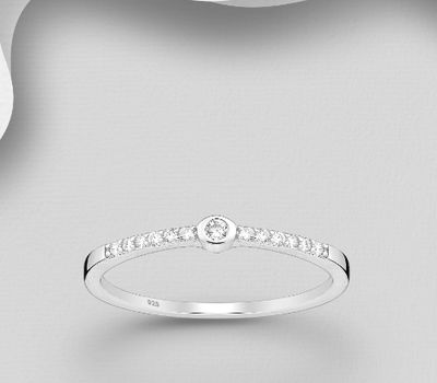 925 Sterling Silver Ring, Decorated with CZ Simulated Diamonds