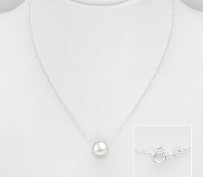 925 Sterling Silver Necklace, Beaded with 6-7 mm Diameter Freshwater Pearl